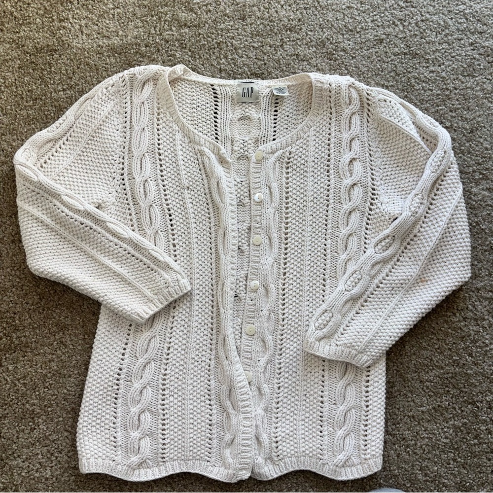 GAP Women's Cream Cable Knit Cardigan